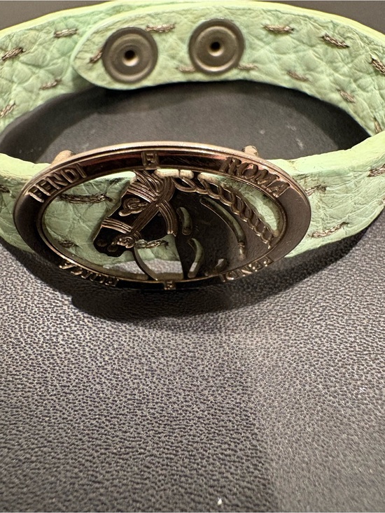 Fendi Jewelry - Fendi Mint Green Leather Horse Medallion Bracelet/Cuff